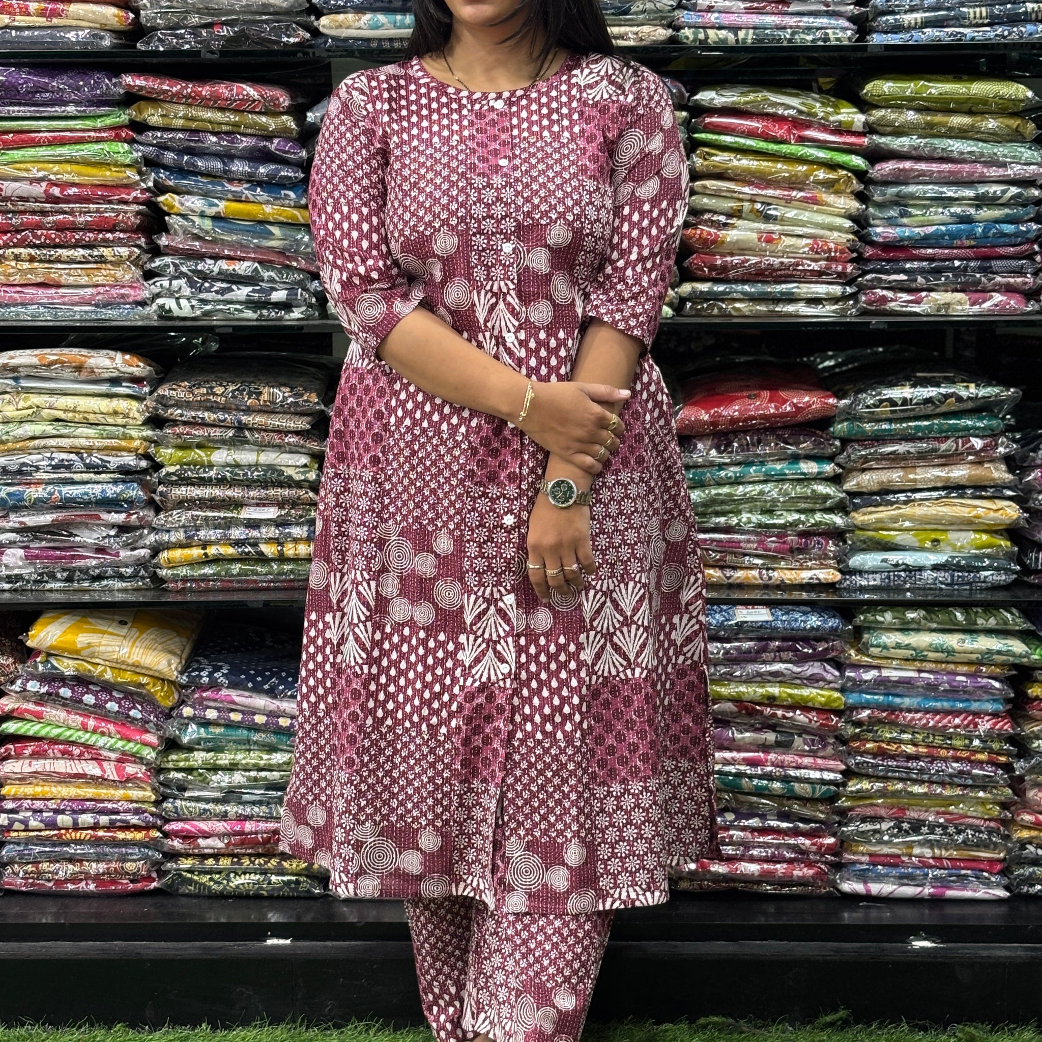 ALINE KURTI WITH PLAZO (PURE CAMRIC COTTON)