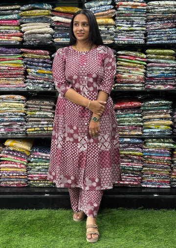 ALINE KURTI WITH PLAZO (PURE CAMRIC COTTON)