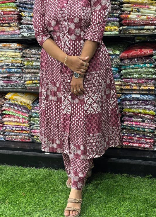 ALINE KURTI WITH PLAZO (PURE CAMRIC COTTON)