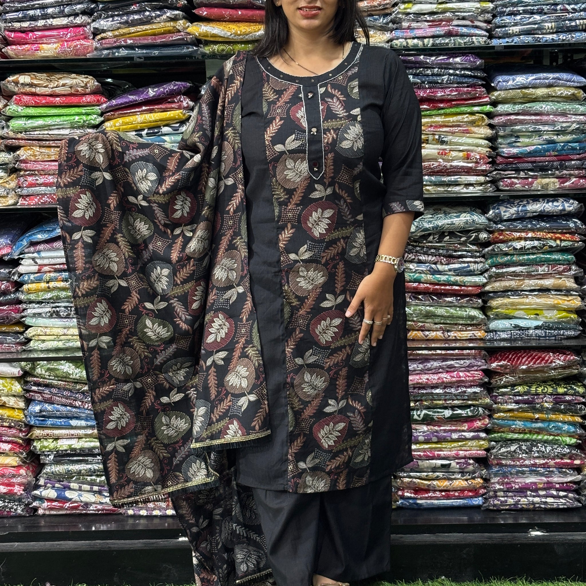 STRAIGHT KURTI PLAZO WITH DUPATTA (HEAVY VERTICAN SILK)