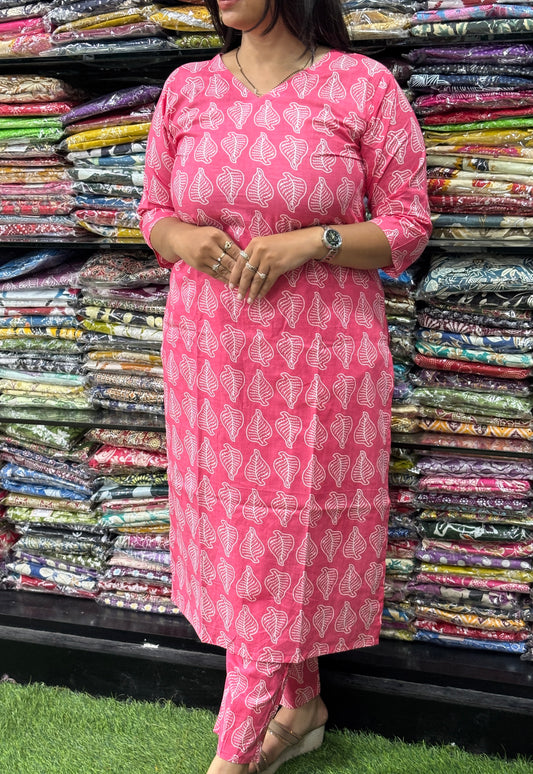 STRAIGHT KURTI WITH PANT (PURE CAMRIC COTTON)