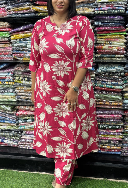 ALINE KURTI WITH PLAZO (PURE RAYON)