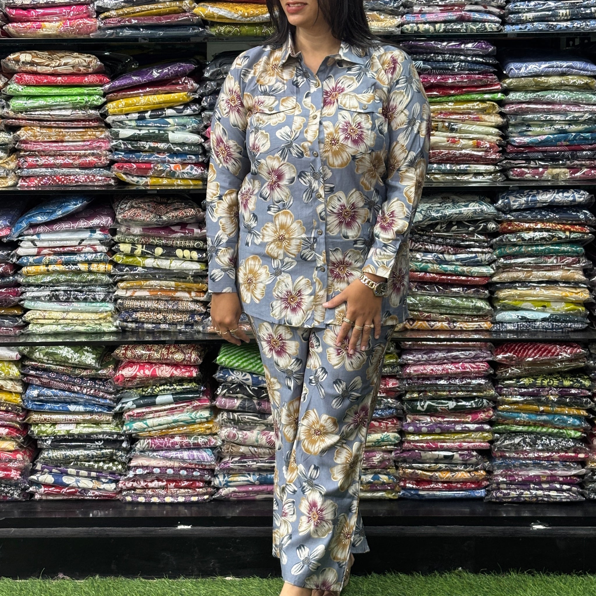 SHIRT WITH BELLBOTTOM PLAZO (VARTICAN SILK)