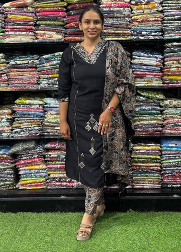 STRAIGHT KURTI PANT WITH DUPATTA (PURE RAYON,HANDWORK)