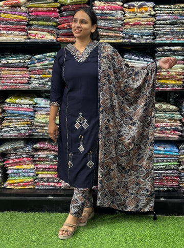 STRAIGHT KURTI PANT WITH DUPATTA (PURE RAYON,HANDWORK)