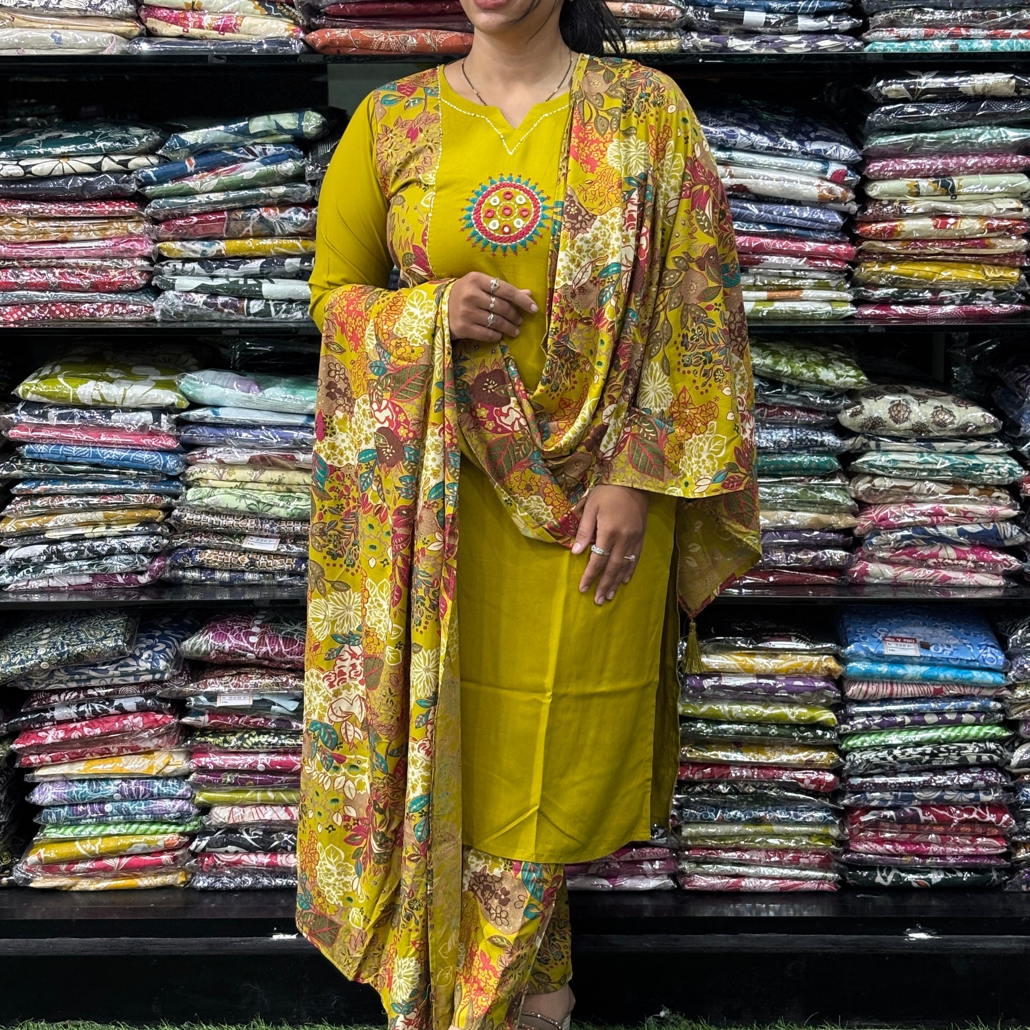 STRAIGHT KURTI PANT WITH DUPATTA (PURE RAYON,HANDWORK)