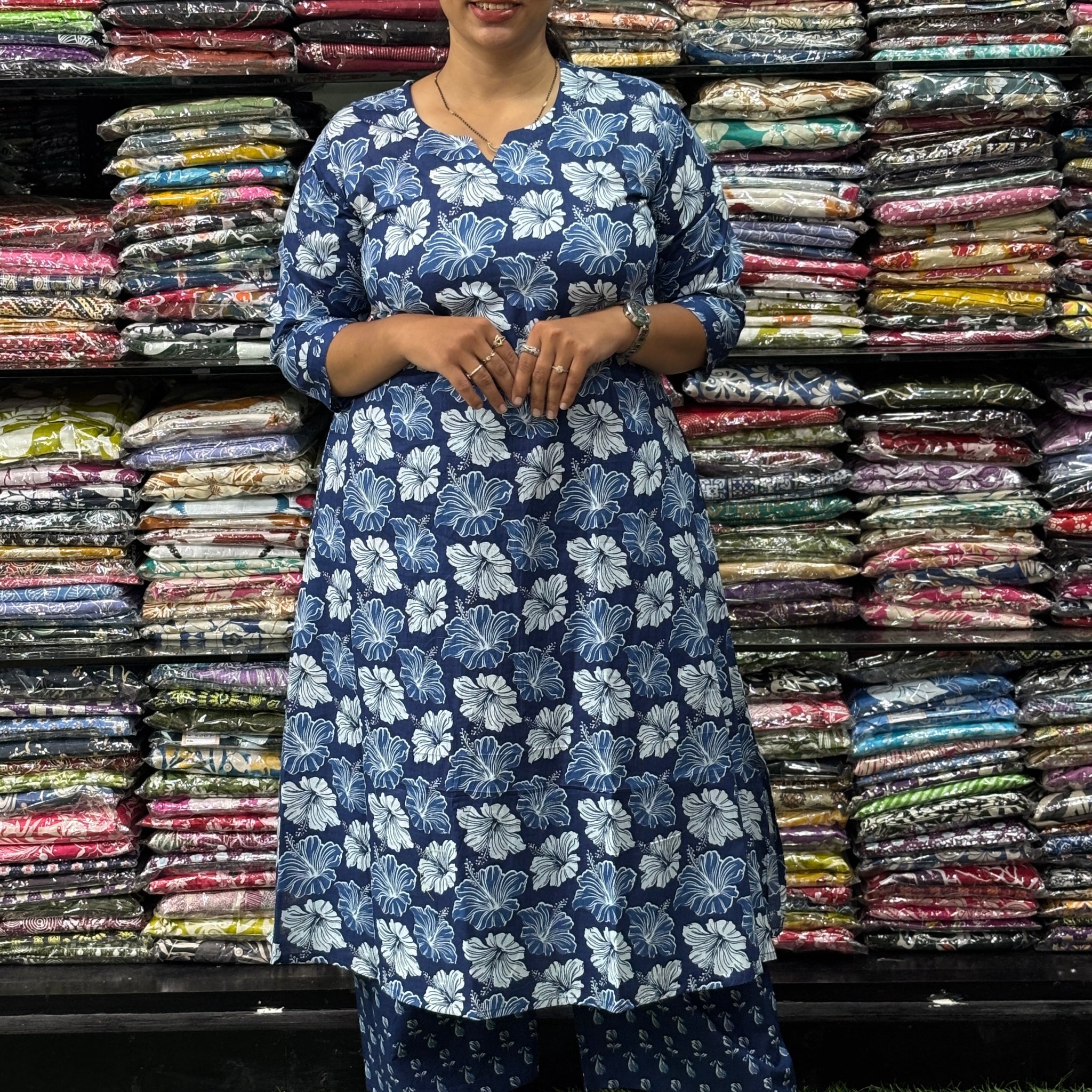 ALINE KURTI WITH PLAZO ( PURE CAMRIC COTTON)