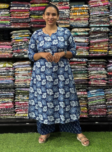 ALINE KURTI WITH PLAZO ( PURE CAMRIC COTTON)