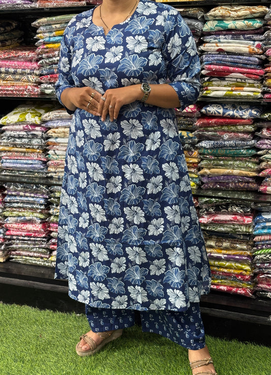 ALINE KURTI WITH PLAZO ( PURE CAMRIC COTTON)