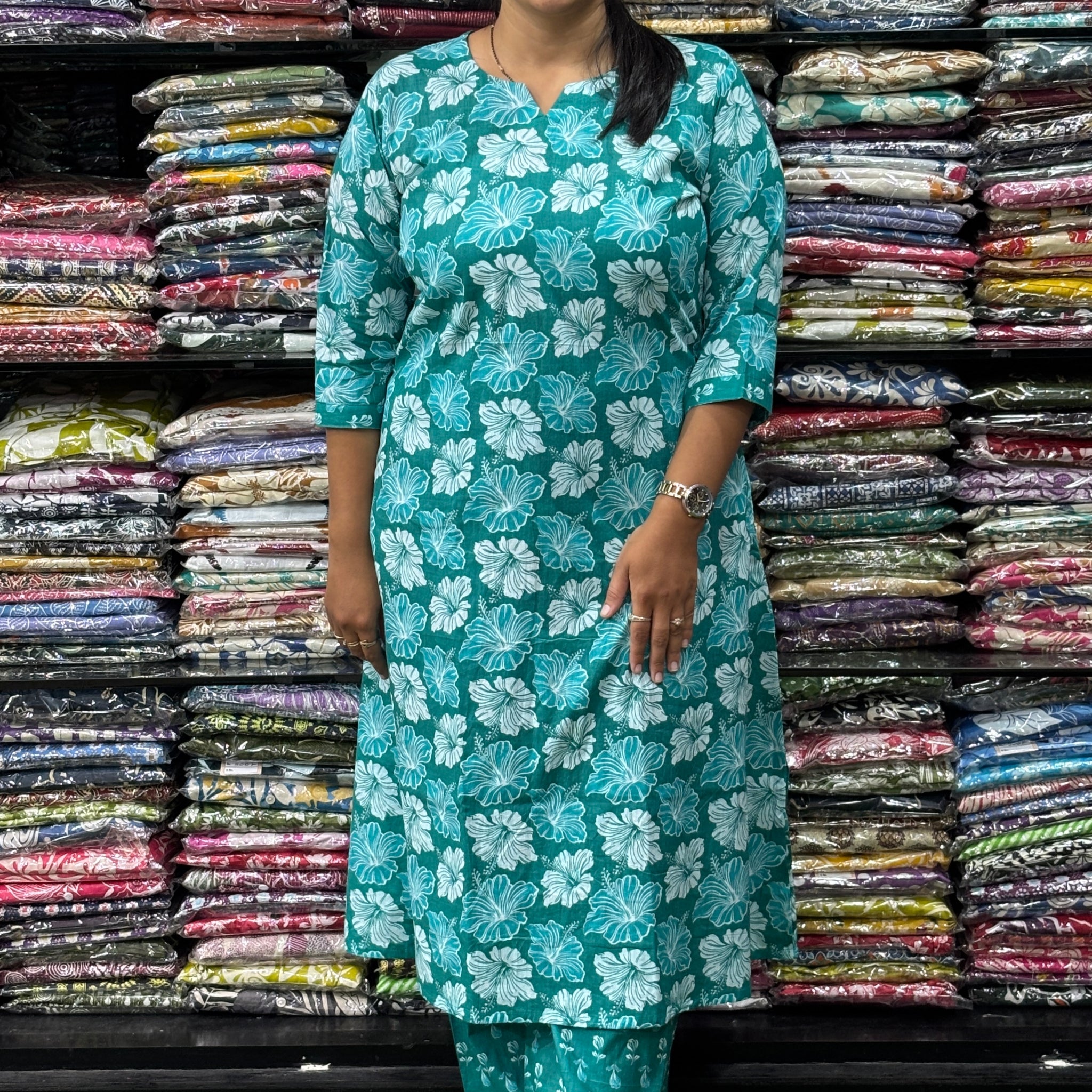 ALINE KURTI WITH PLAZO ( PURE CAMRIC COTTON)