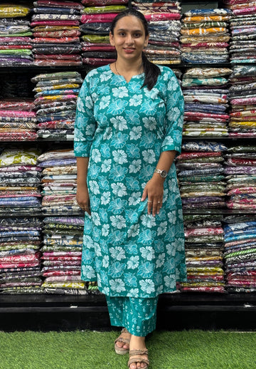 ALINE KURTI WITH PLAZO ( PURE CAMRIC COTTON)