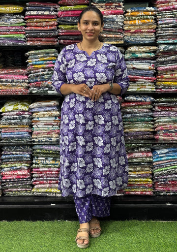 ALINE KURTI WITH PLAZO ( PURE CAMRIC COTTON)