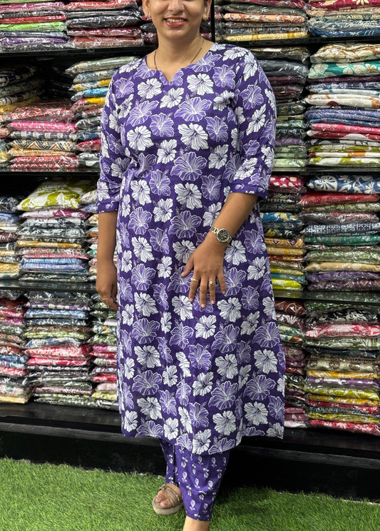 ALINE KURTI WITH PLAZO ( PURE CAMRIC COTTON)