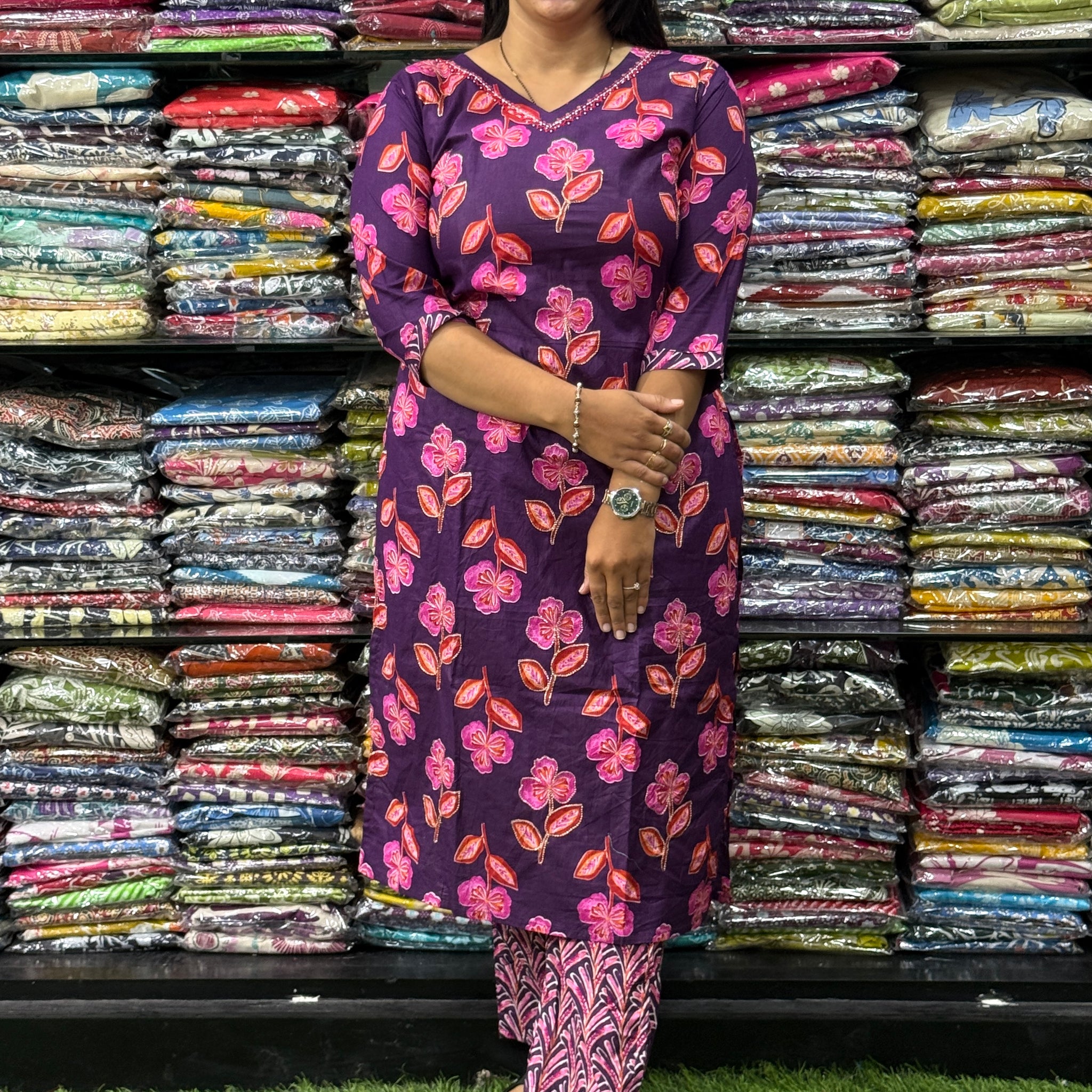 STRAIGHT KURTI WITH PANT (PURE CAMRIC COTTON, WITH WORK)