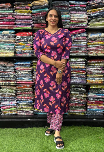 STRAIGHT KURTI WITH PANT (PURE CAMRIC COTTON, WITH WORK)