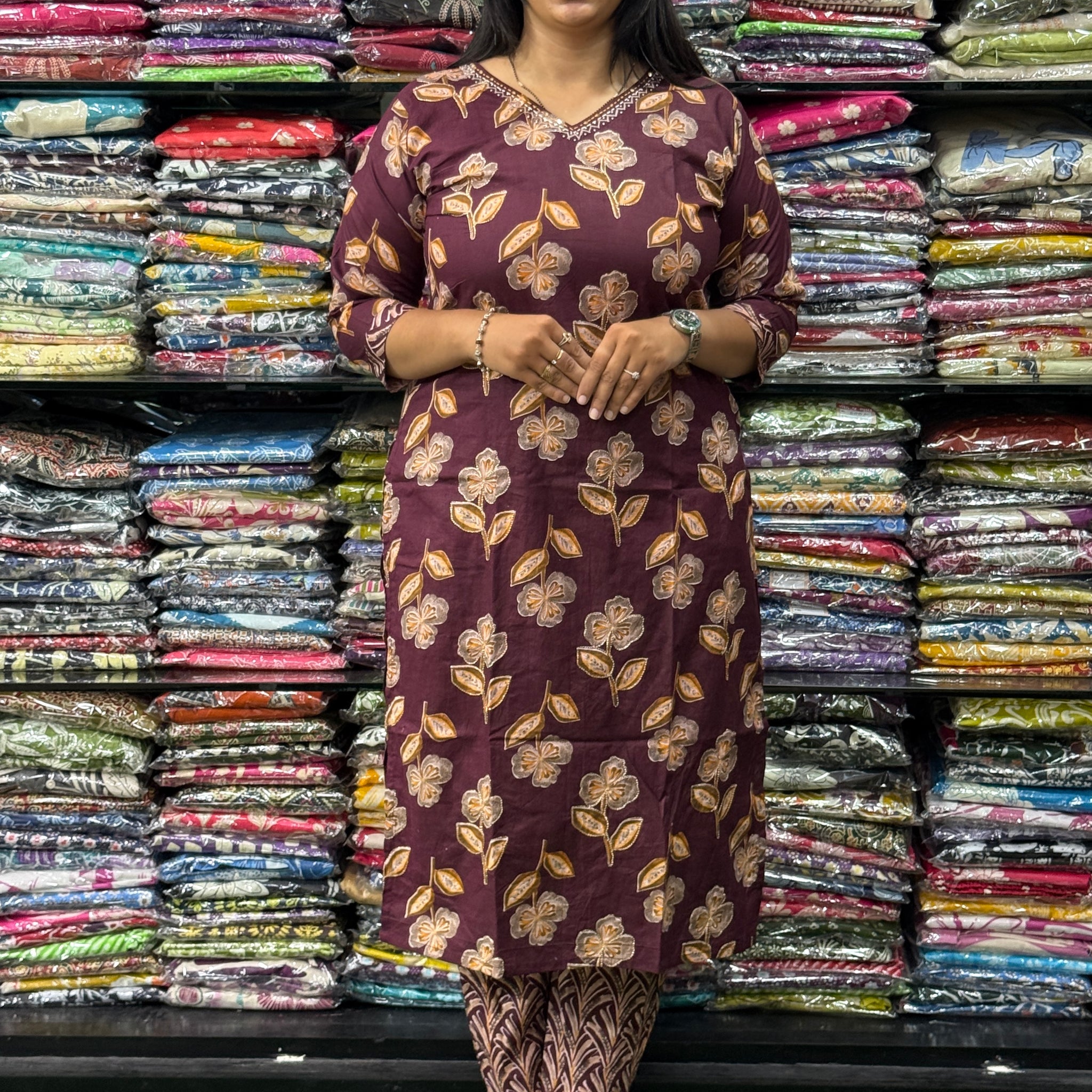 STRAIGHT KURTI WITH PANT (PURE CAMRIC COTTON, WITH WORK)