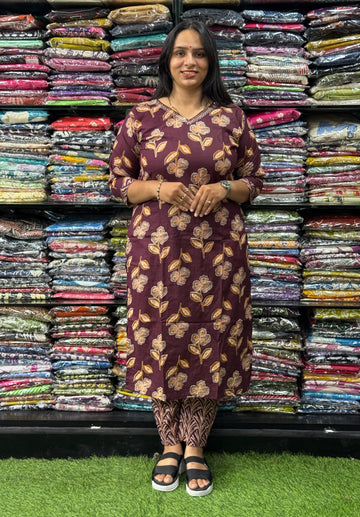 STRAIGHT KURTI WITH PANT (PURE CAMRIC COTTON, WITH WORK)