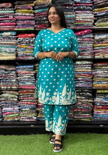 STRAIGHT KURTI WITH PLAZO (MIX MAGIC COTTON)