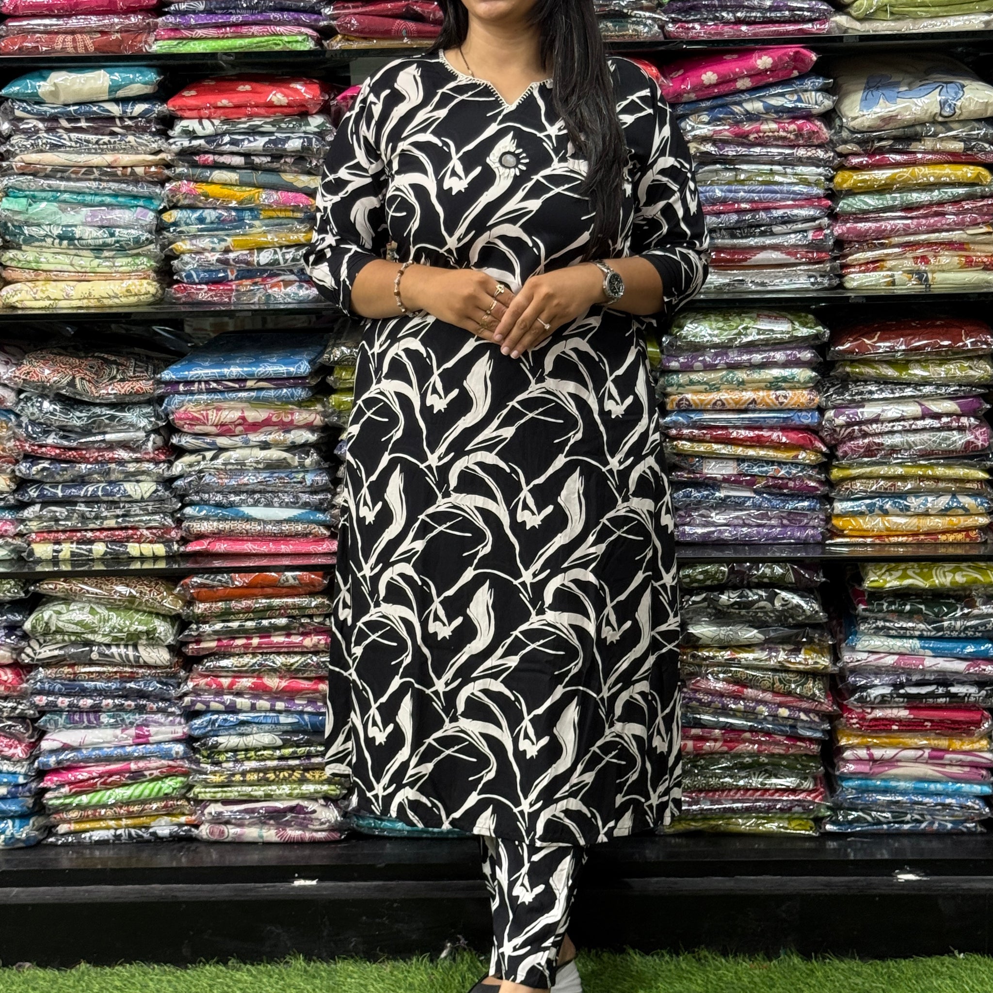 ALINE KURTI WITH PANT (HEAVY 22KG RAYON, WITH WORK)