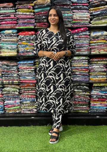 ALINE KURTI WITH PANT (HEAVY 22KG RAYON, WITH WORK)