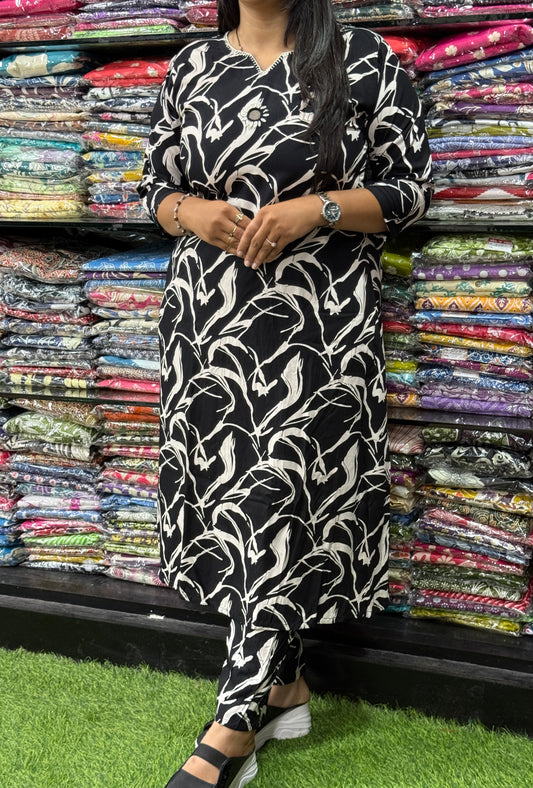 ALINE KURTI WITH PANT (HEAVY 22KG RAYON, WITH WORK)