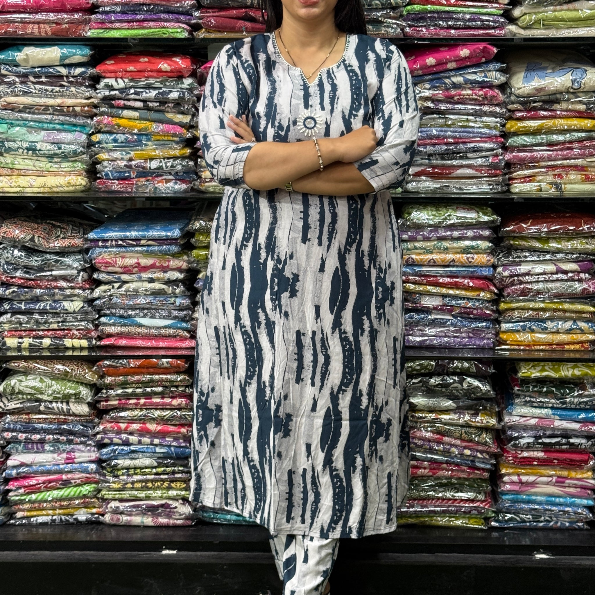 ALINE KURTI WITH PANT (HEAVY 22KG RAYON, WITH WORK)