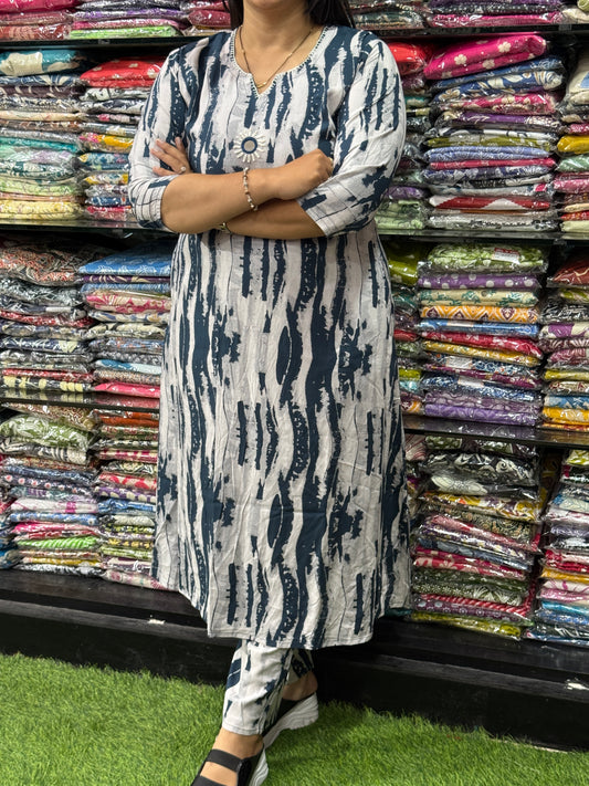 ALINE KURTI WITH PANT (HEAVY 22KG RAYON, WITH WORK)