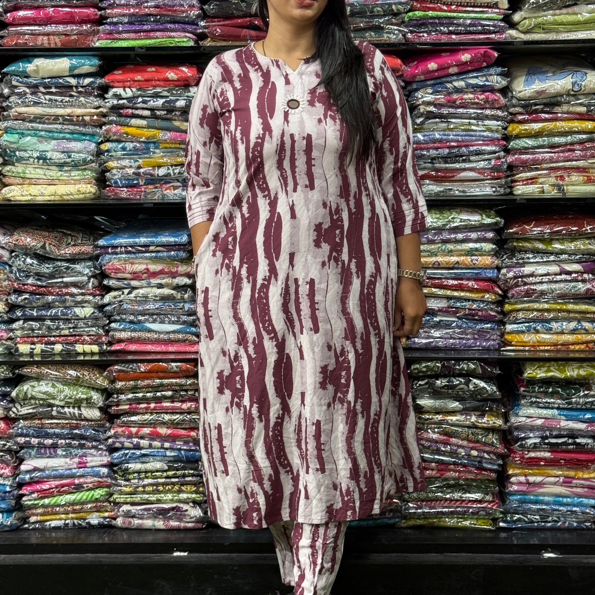 ALINE KURTI WITH PANT (HEAVY 22KG RAYON, WITH WORK)