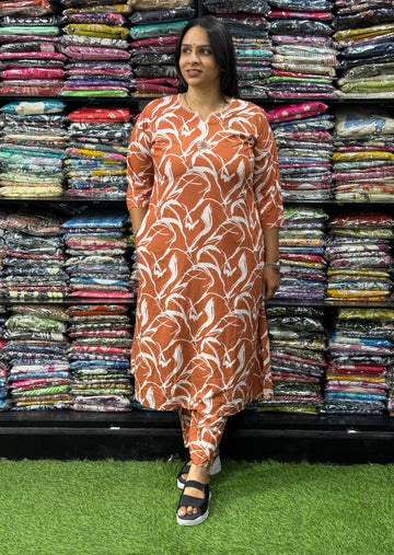 ALINE KURTI WITH PANT (HEAVY 22KG RAYON, WITH WORK)