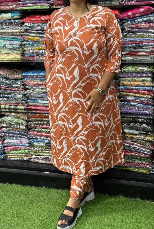 ALINE KURTI WITH PANT (HEAVY 22KG RAYON, WITH WORK)