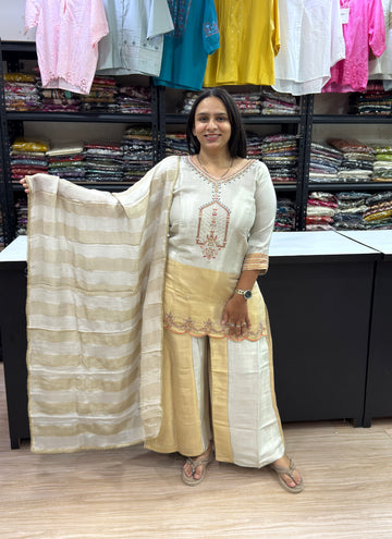 STRAIGHT KURTI PLAZO DUPATTA (SHIMMER SILK)