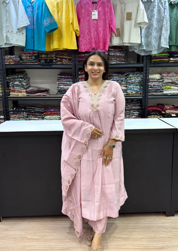 ROUND KURTI PLAZO DUPATTA (PURE CHINON)