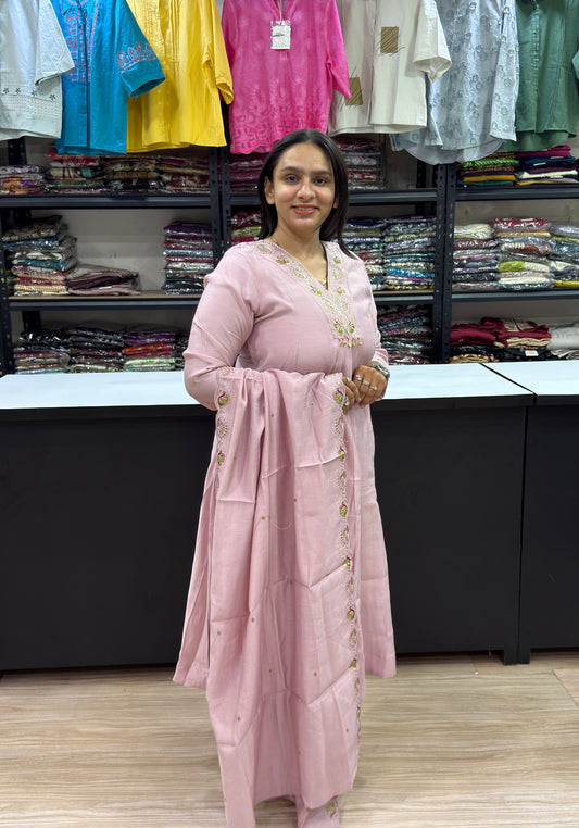 ROUND KURTI PLAZO DUPATTA (PURE CHINON)