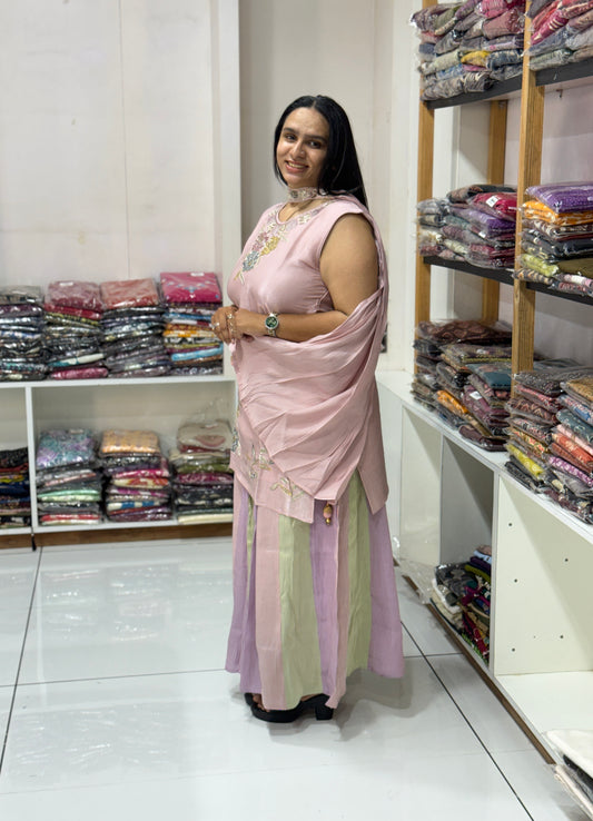 SHORT KURTI PLAZO DUPATTA (GLASS SILK)