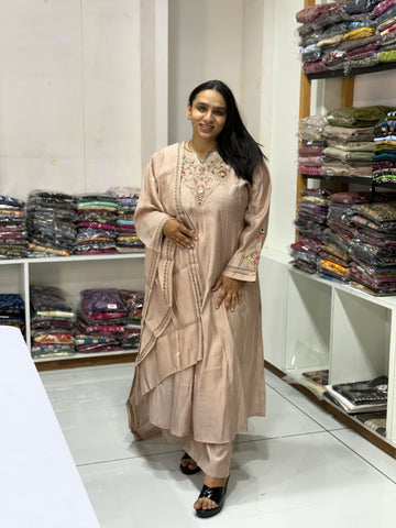 ROUND KURTI PLAZO DUPATTA (MAL CHANDERI)