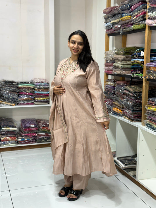ROUND KURTI PLAZO DUPATTA (MAL CHANDERI)