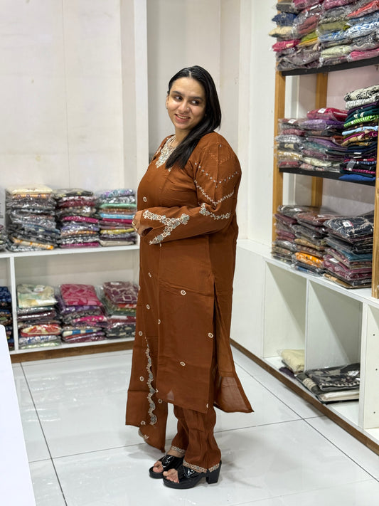 STRAIGHT KURTI PANT DUPATTA (MAL CHANDERI)