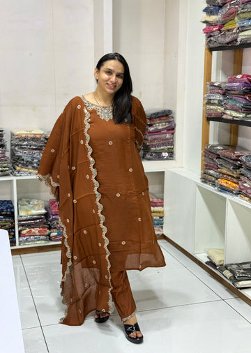 STRAIGHT KURTI PANT DUPATTA (MAL CHANDERI)
