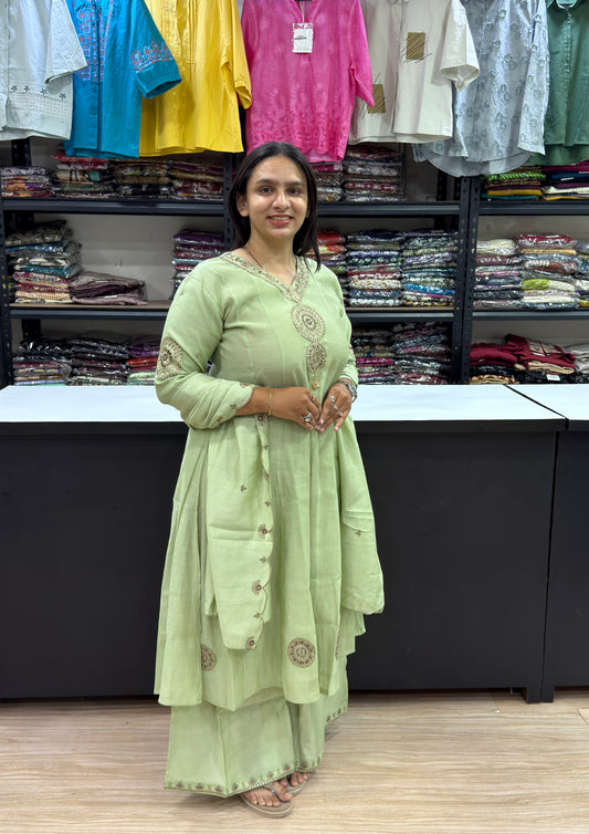 ROUND KURTI PLAZO DUPATTA (PURE CHINON)