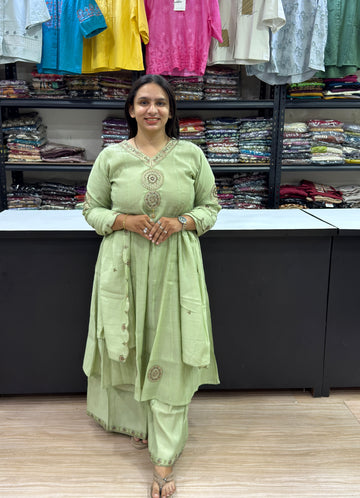 ROUND KURTI PLAZO DUPATTA (PURE CHINON)
