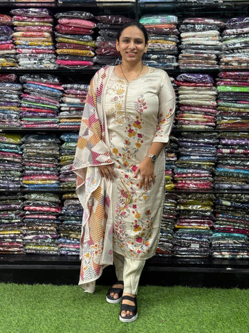 STRAIGHT KURTI PANT DUPATTA (MODAL SILK(COTTON LINING),WITH WORK)