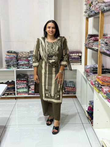 STRAIGHT KURTI PLAZO DUPATTA (CAMRIC COTTON)