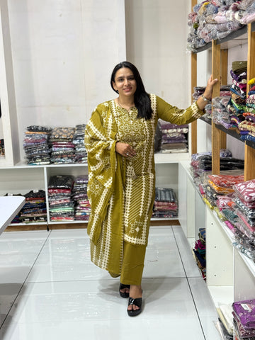 STRAIGHT KURTI PLAZO DUPATTA (CAMRIC COTTON)