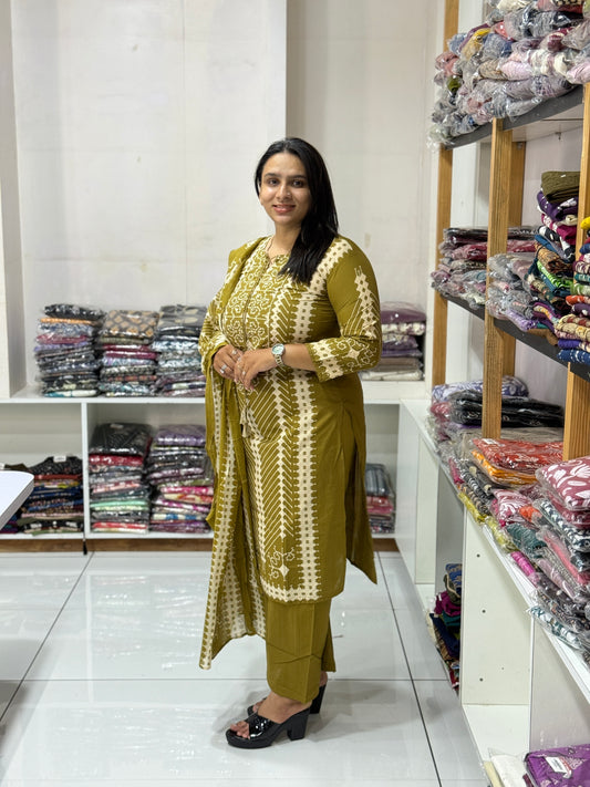 STRAIGHT KURTI PLAZO DUPATTA (CAMRIC COTTON)