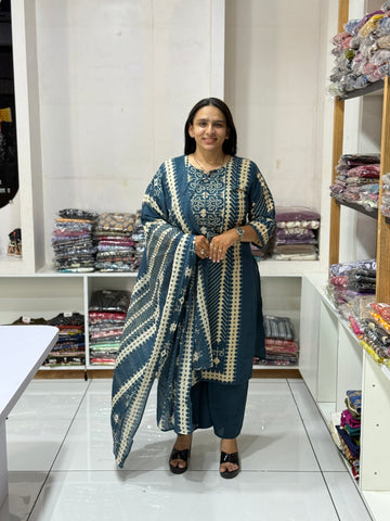 STRAIGHT KURTI PLAZO DUPATTA (CAMRIC COTTON)