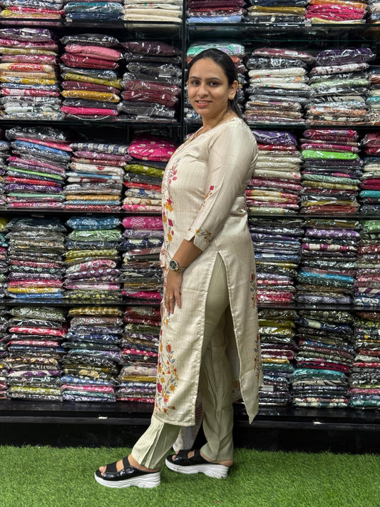 STRAIGHT KURTI PANT DUPATTA (MODAL SILK(COTTON LINING),WITH WORK)