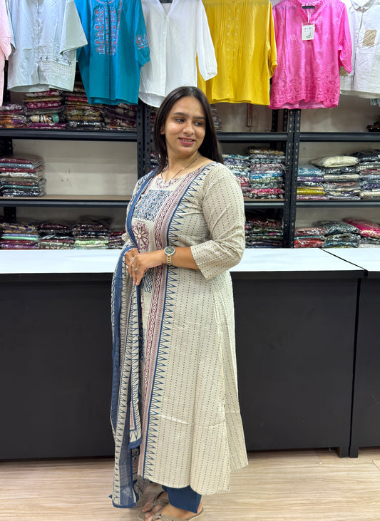 ALINE KURTI PLAZO DUPATTA (CAMRIC COTTON)