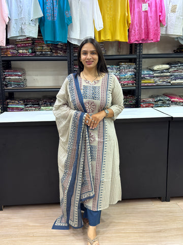 ALINE KURTI PLAZO DUPATTA (CAMRIC COTTON)
