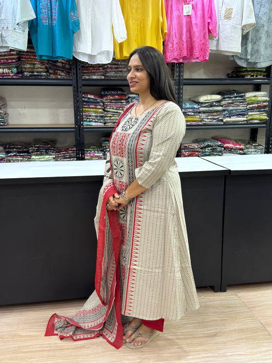 ALINE KURTI PLAZO DUPATTA (CAMRIC COTTON)