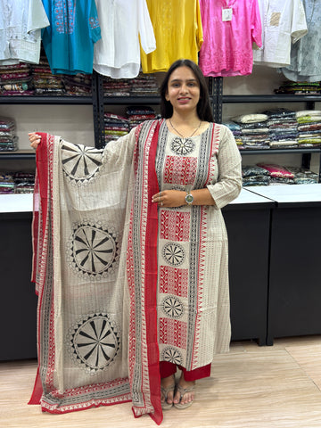 ALINE KURTI PLAZO DUPATTA (CAMRIC COTTON)